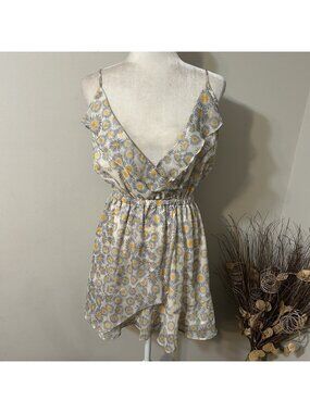 Southern Fried Chics Women Floral Mini Strappy Adjustable Dress Ruffles Lined S